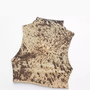 Robe sans manches en maille pour femme avec imprimé animalier vache marron et beige
