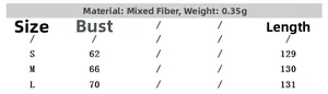 Size chart for women's patchwork maxi dress showing bust and length in S M L