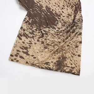 Robe en mesh ajustée pour femmes avec imprimé animalier, fronces latérales et motif brun