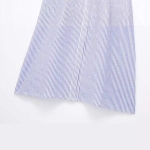 Women striped shirt dress in blue and white with textured breathable fabric hem