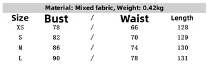 Size chart for women's slim fit midi dress with chest, waist, and length measurements