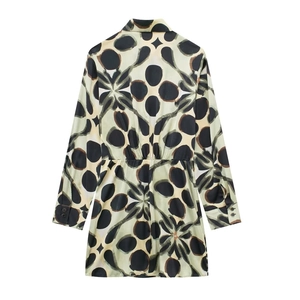 Robe femme à manches longues avec imprimé géométrique abstrait et taille cintrée
