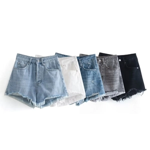 Women's High Waist Frayed Hem Ripped Denim Shorts Distressed Washed Casual Summer Mini Jean Shorts For Daily Travel