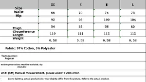 Detailed size chart for women wide leg jeans showing waist, hip, and length measurements