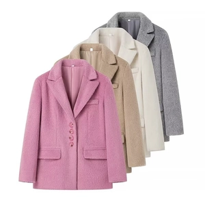 Women's faux mink fur blazer coats in four colors featuring lapel collar and buttons
