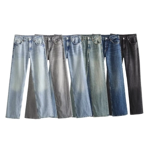 Set of six high-waisted wide leg denim jeans in various washes from light to dark