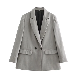 Elegant women's grey blazer with notch lapel and two-button closure in a loose fit style
