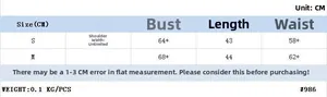 Detailed size chart for women's slim fit color block vest with measurements in CM