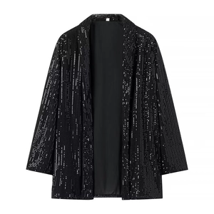 Klassische schwarze Damen-Paillettenjacke mit offener Vorderseite für Partys und Abende
