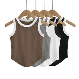 Women Casual Ribbed Knit Tank Top Contrast Binding Curved Hem Sleeveless Sexy Streetwear Summer Crop Top Fashion Vest