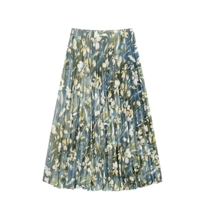 Jupe plissée évasée pour femme avec imprimé floral jaune abstrait et taille élastique