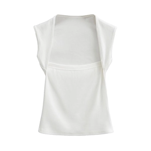 Gilet in maglia bianca con scollo quadrato e design a strati effetto due pezzi unico