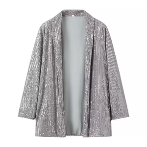 Damen Blazer mit silbernen Pailletten, Langarm und offener Vorderseite für Partys