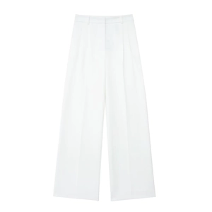 Women's elegant high-waisted white wide-leg trousers with minimalist belt loops