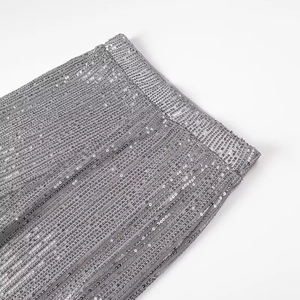 Nahaufnahme der silbernen Pailletten-Taille mit hochwertigem Metallschimmer und Textur