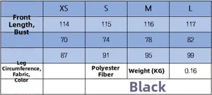 Detailed size chart for black mesh printed dress in polyester, covering sizes XS to L