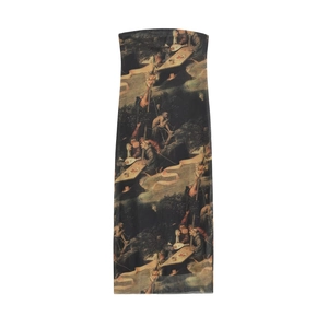 Women's Vintage Renaissance Oil Painting Print Tube Dress Sexy Bodycon Mesh Midi Dress Sleeveless High Waist Summer Party