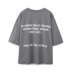 Charcoal grey oversized T-shirt back view with Take the Time to Smile graphic print