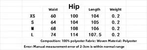 Detailed size chart for women's printed pants with waist, hip, and length measurements