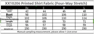 Tableau des tailles détaillé avec mesures pour l'ensemble chemise et pantalon à fleurs