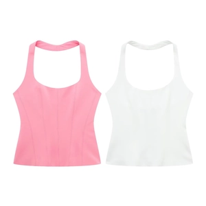 Women Sexy Halter Corset Top Solid Color Slim Fit Backless Crop Tank Top Summer Party Sleeveless Vest Top For Women