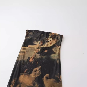 Women's summer mesh tube dress featuring a vintage classical oil painting print style