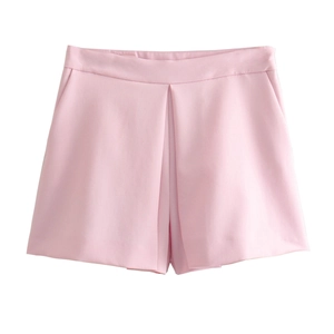Damen Hohe Taille Hosenrock Elegant Rosa A-Linie Shorts Mit Seitlichem Reißverschluss Casual Sommer Mode Kurze Hose
