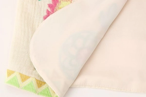 Detailed close-up of intricate floral embroidery on a vintage sleeveless vest jacket