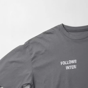 Women casual grey crew neck t-shirt with minimalist white followi letter print detail