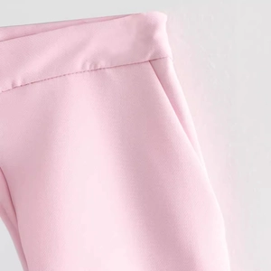 Sommerliche rosa Culottes für Damen mit hoher Taille, Falten und Seitentaschen