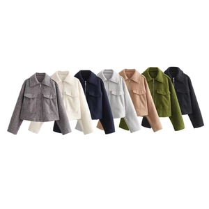 Short cropped zipper jackets for women shown in seven colors including grey and olive