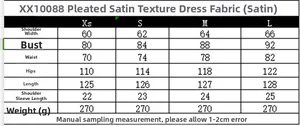Tableau des tailles détaillé pour la robe plissée en satin à manches courtes femme