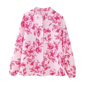 Damen Chiffonbluse mit Blumenprint, Langarm-Design in Zartrosa mit eleganter Knopfleiste