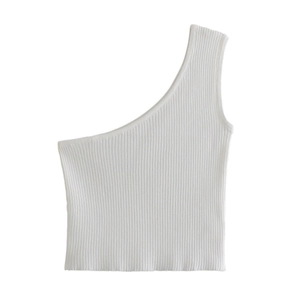 Women Sexy One Shoulder Ribbed Knit Tank Top Summer Slim Fit Solid Color Sleeveless Crop Top Polyester Vest Streetwear
