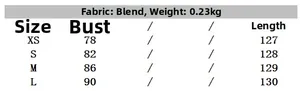 Detailed size chart for floral print maxi dress with measurements for XS to L sizes
