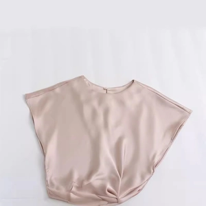 Robe élégante en satin champagne à manches courtes et col rond pour femmes été mode