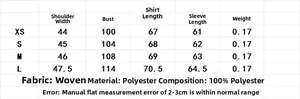 Detailed size chart for women's tie-dye shirt and pants set with measurements in cm