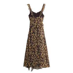 Robe d'été pour femmes à imprimé léopard, col en V, volants et ourlet irrégulier
