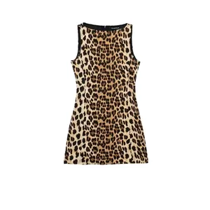 Abito da Donna Sexy con Stampa Leopardata Senza Maniche a Linea A Moda Girocollo Vita Alta Casual Estivo Mini Abito Streetwear