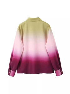 Women's summer tie-dye shirt set with horizontal gradient olive and magenta shades