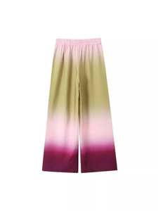 Women's summer high-waist wide-leg pants with four-tone tie-dye gradient effect