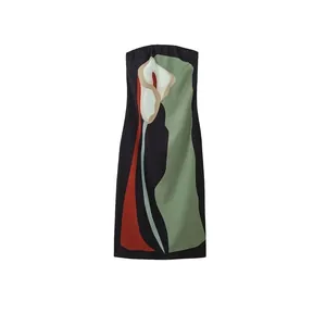 Elegant strapless black maxi dress with artistic calla lily floral print in modern style