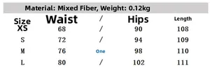 Detailed size chart for printed two-piece set showing waist, hips and length in cm