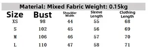 Tableau des tailles pour ensemble imprimé femme avec mesures XS-L et détails du tissu