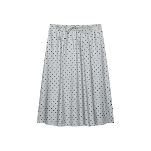 Gonna Midi a Linea A con Pois da Donna Elegante Vita Alta Coulisse Elastica Gonna Grigia Estate Pendolare