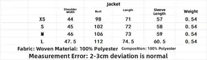 Tableau des tailles pour blazer à carreaux femme avec mesures du XS au L et tissu