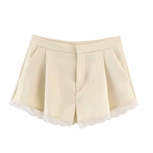 Short en Satin à Taille Haute pour Femme Avec Bordure en Dentelle Délicate Short Casual Coupe Large Trapèze Avec Poches Mode Été