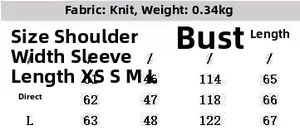 Detailed size chart for retro chunky knit sweater featuring XS to L measurements