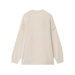 Oatmeal knit cardigan sweater with chunky texture and drop shoulders in a relaxed fit
