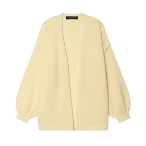 Women's Loose Chunky Knit Cardigan Long Sleeve Lantern Sleeve V Neck Open Front Sweater Minimalist Solid Color Casual Top